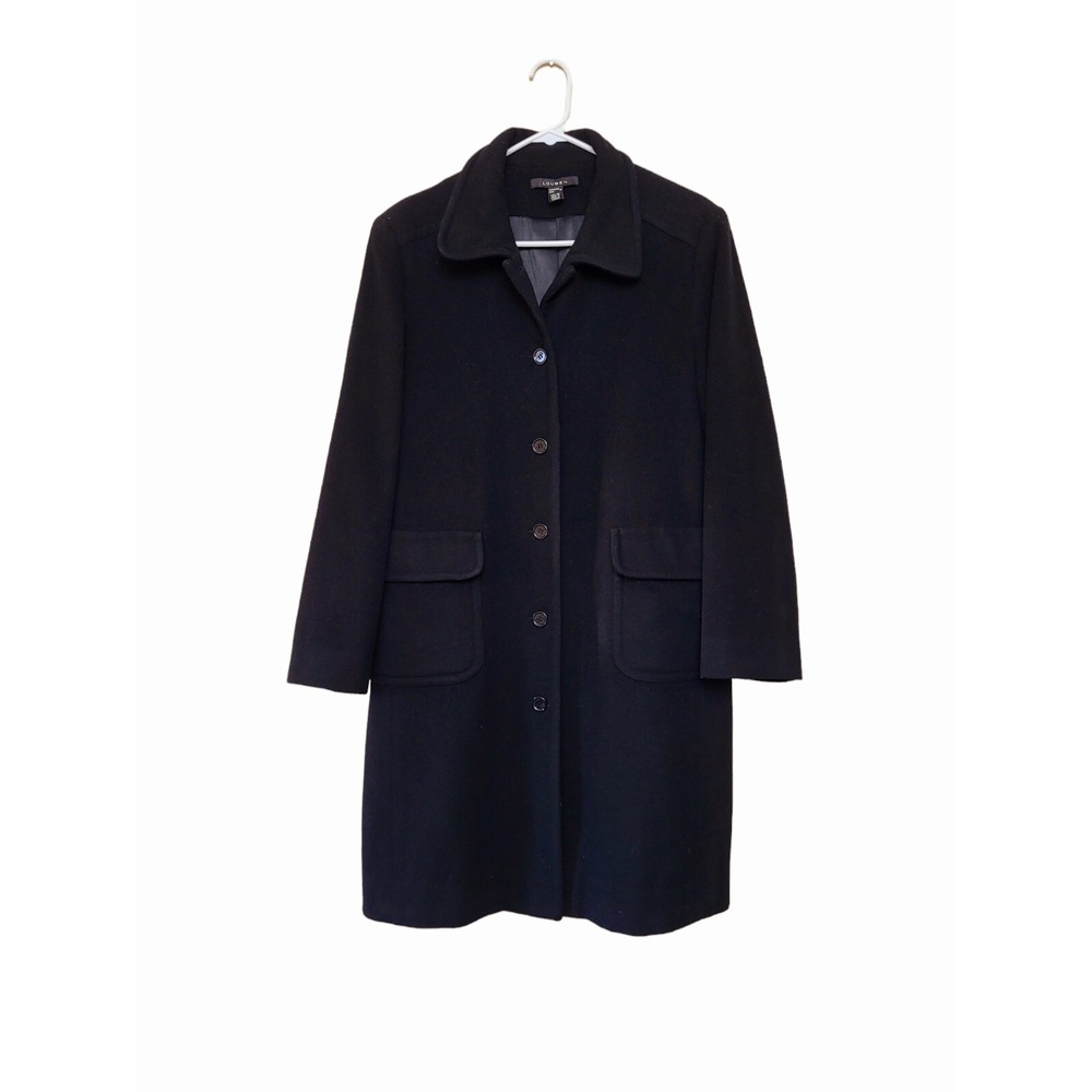 Vintage Louben Canada Wool Cashmere Blend Women's Long Black Coat Jacket Size 10